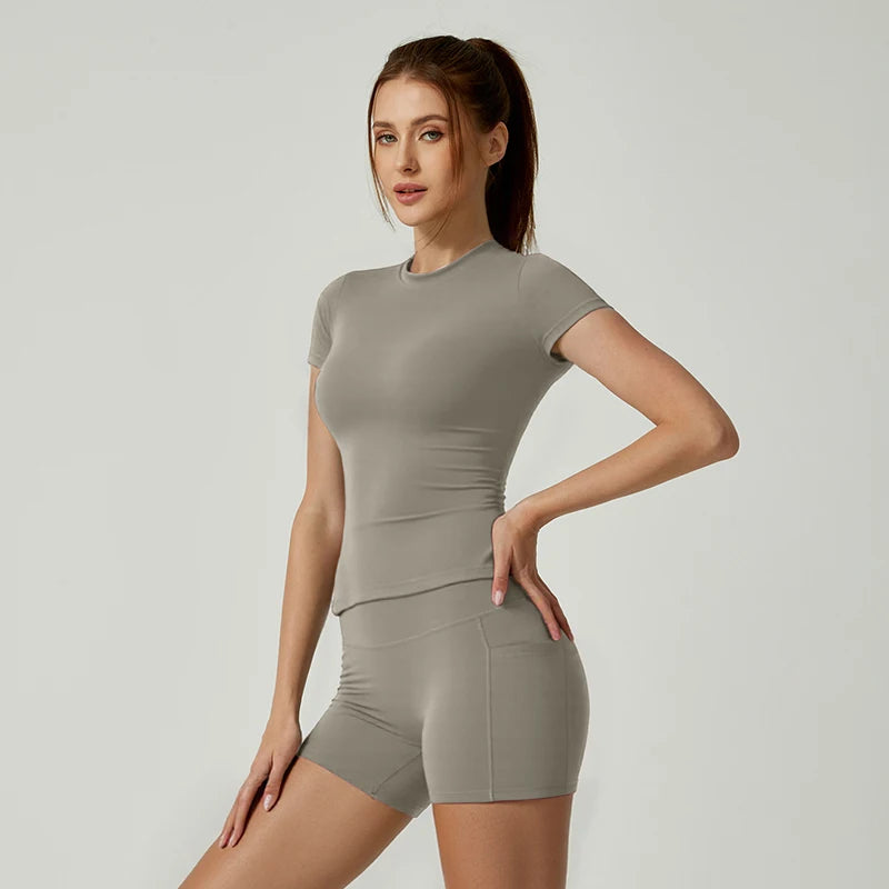 WAREBALL Women Yoga Set Gym Sportswear Sport Top Hight Waist Shorts Suit Fitness Workout Butt Lifting Short Tight Suit