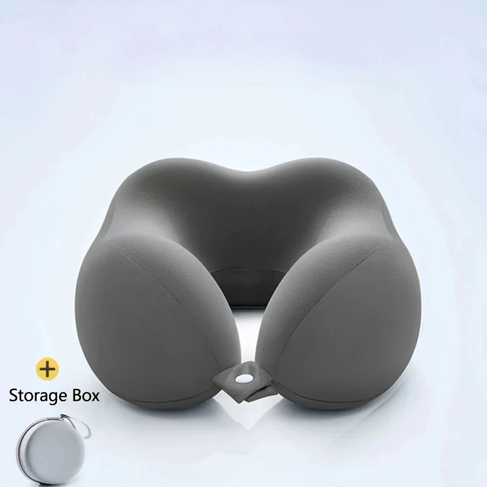 Comfortable U-shaped neck pillow with storage bag – ideal for travel, napping, and office use